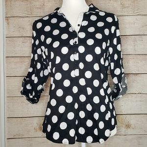 NWOT Ny&Co black and white polka dot career top